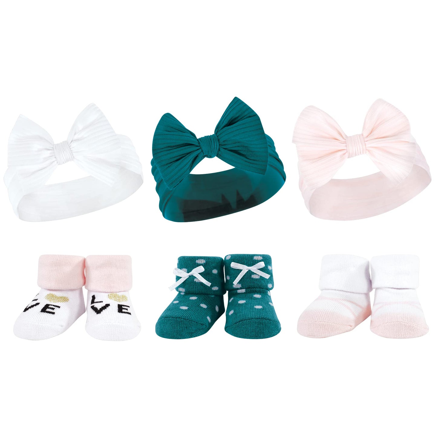Hudson Baby Baby Girls' Headband And Socks Giftset, Teal Pink, One Size