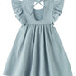 Lyxiof Toddler Baby Girl Cotton Linen Dress Ruffle Sleeve Halter Sleeveless Kids Casual Beach Dresses Blue Green 110Cm