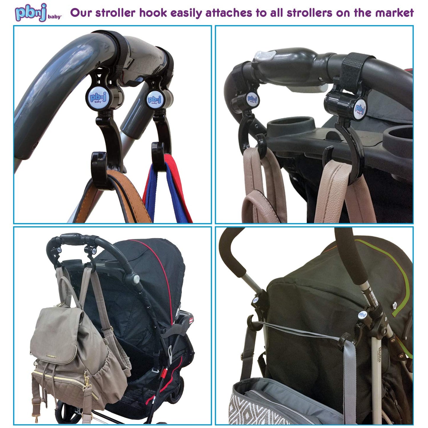 Pbnj Baby Stroller Hooks 2 Pack Organizer Clip Travel Purse Shopping Diaper Bags