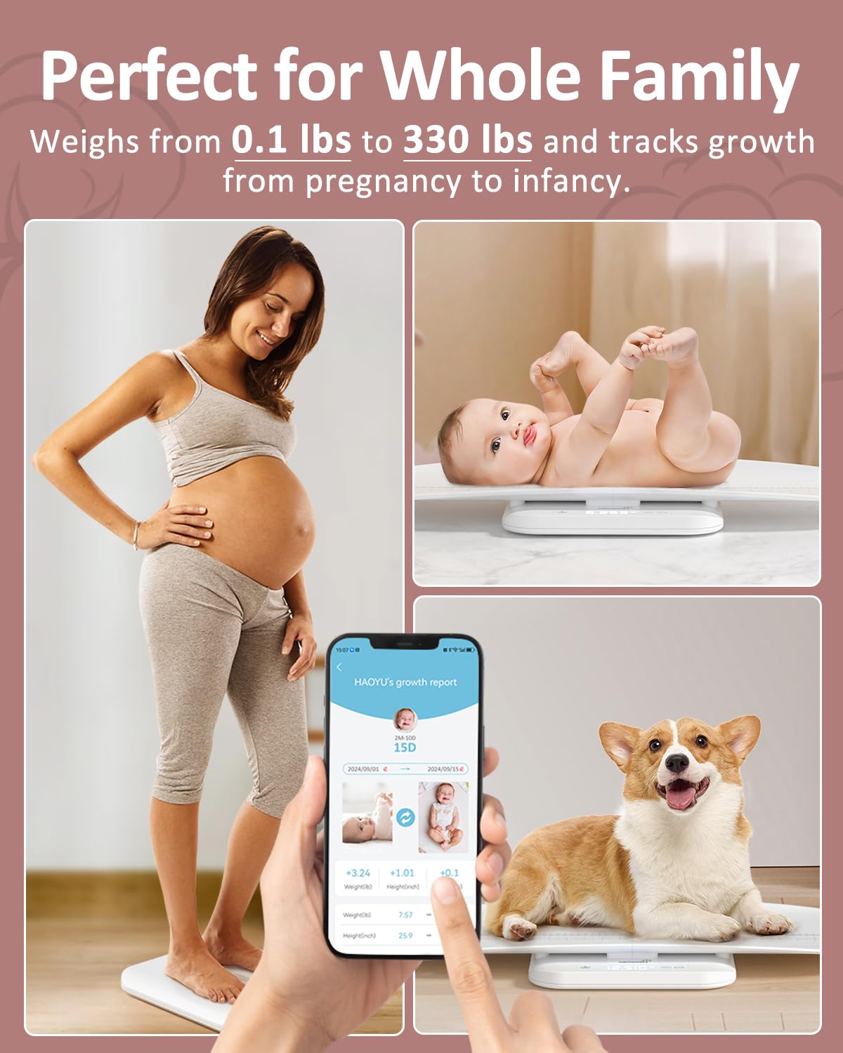 Grownsy Smart Baby/Pet Scale,Digital Baby Weight Scale With App For Tracking Growth Of Infant, Toddler,Puppy,And Cat-Supports Up