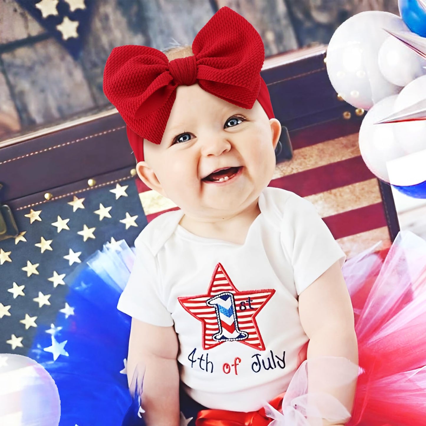 Oneninedream Patriotic 4Th Of July Hair Accessories For Baby Girls: Toddler Headband With American Flag Bow, White Stars In Red,