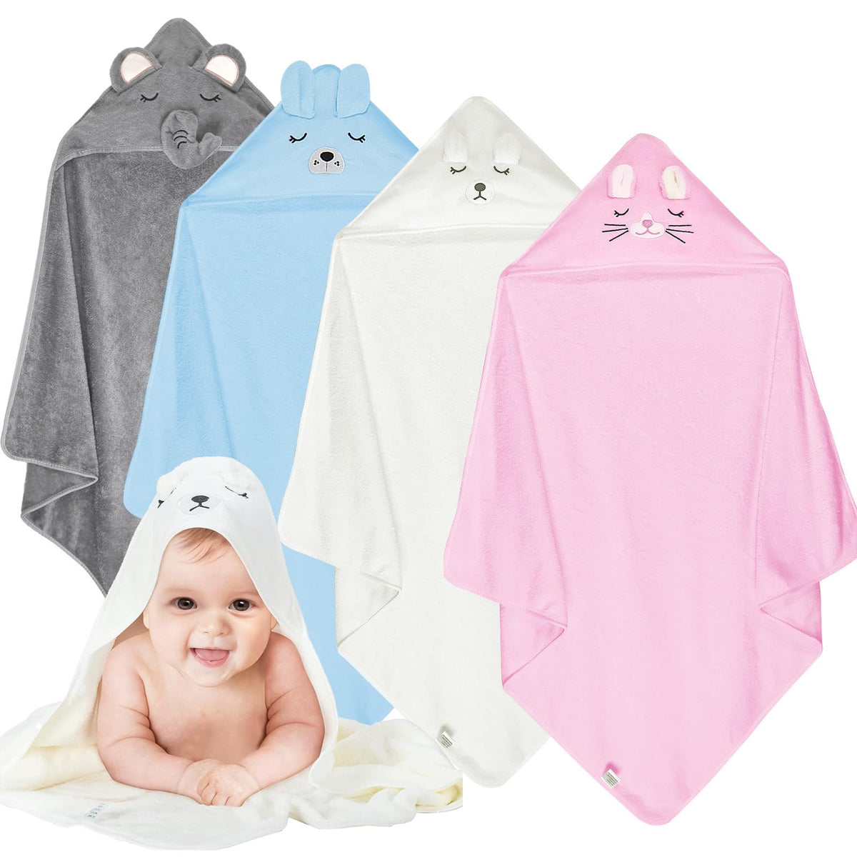 xpertwarm Toddler Bath Towels, Soft Hooded Baby Towels with Hood, Baby Towel Set, UltraAbsorbent Hooded Baby Towel 4pack