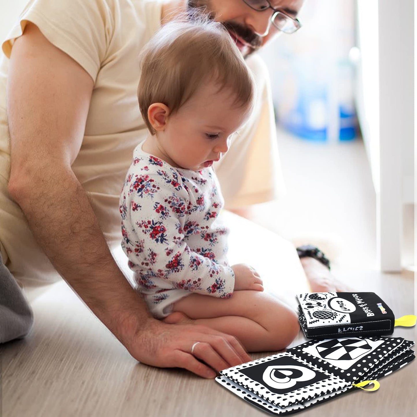 Dr.Rapeti Soft Cloth Book For Baby Infant Toddler Kids 6-Pack High Contrast Black And White Crinkle Washable Non-Toxic Early Edu