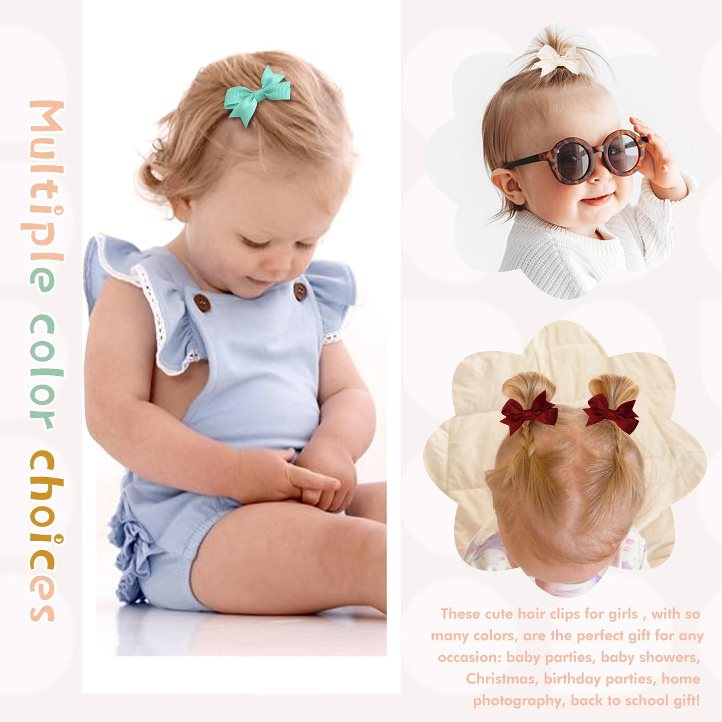 48Pcs Oaoleer Fully Lined Hair Clips And Bows For Baby Girls, Infants & Toddlers - Tiny Alligator Clips In 24 Color Pairs (Style