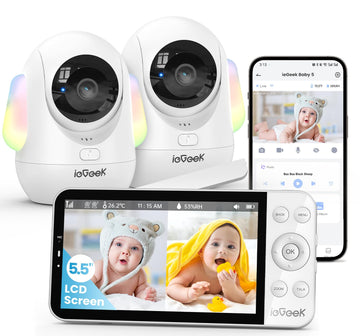 Iegeek 5.5 Split-Screen Baby Monitor,2.5K Uhd Baby Monitor With 2 Cameras And Audio,Night Light,Prone Sleeping&Cry Detection,Two