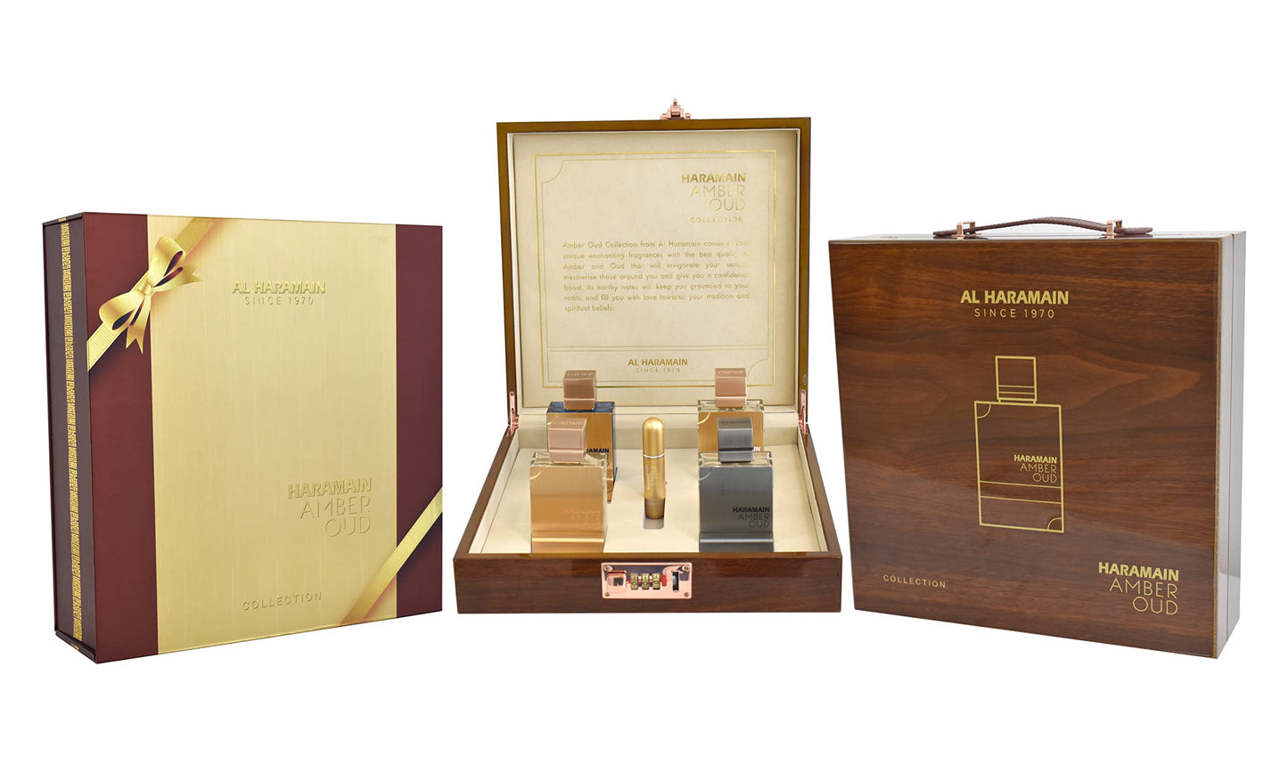 Amber Oud Collection By Al Haramain For Unisex - 4 Pc Gift Set 4 X 2Oz Edp Spray Gold, Bleu, White, Carbon