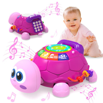 KaeoHye Musical Turtle Baby Toys 6-12 Months,Baby Crawling Toys for 12-18 Months,Early Learning Toy with Light&Sound,Baby Tummy 