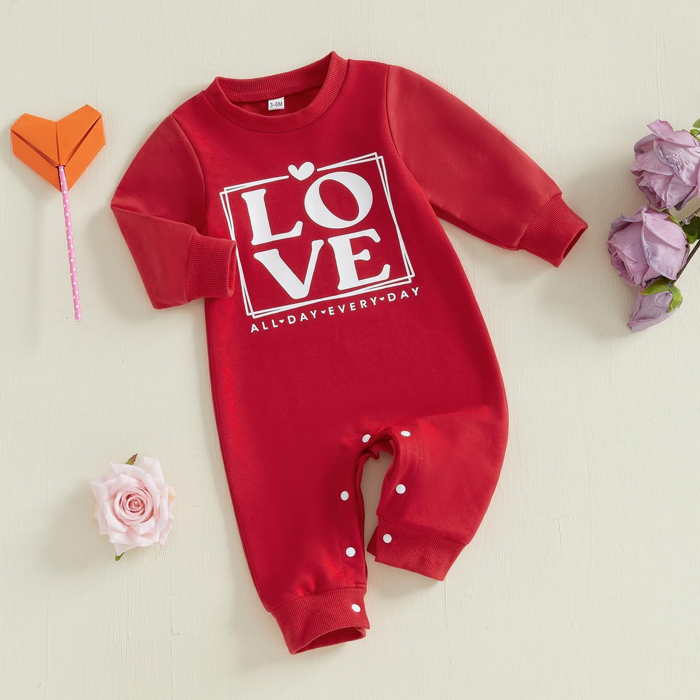 Ledy Champswiin Baby Valentine Clothes Cute Newborn Boy Girl Onesie Long Sleeve Romper Jumpsuit Infant One Piece Outfit (Red Emb