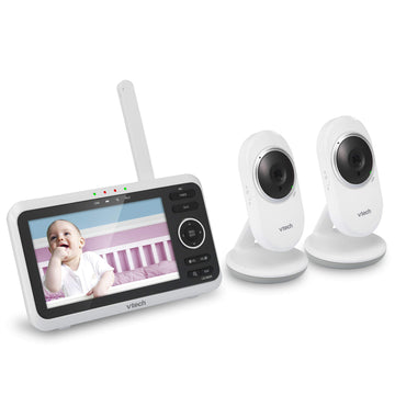 Vtech [Upgraded] Vm350-2 Baby Monitor, 5' Screen,2 Cameras,1000Ft Range, Night Vision, 2-Way Audio, Lullabies, Secure Transmiss