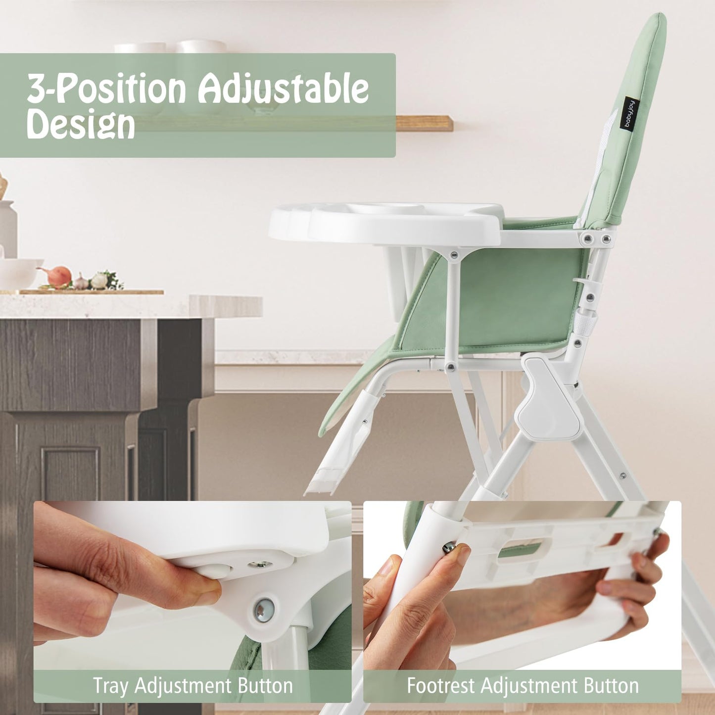 Baby Joy Foldable High Chair, Portable Highchairs For Babies And Toddlers With 3-Position Adjustable Tray & Footrest, Removable