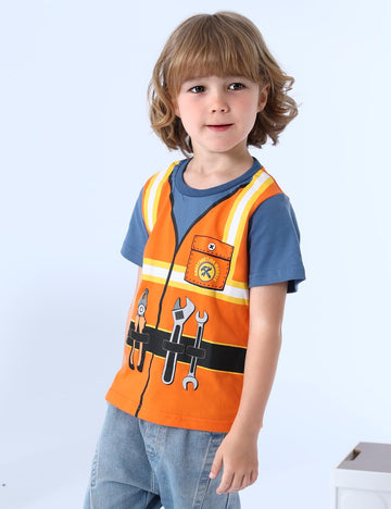 Cosland Toddler Construction Worker Shirt Little Boys Halloween Costume, Orange, 3T
