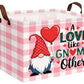 BOOHIT Valentines Day Basket for Kids Heart Shaped Empty Storage Bins for Gifts with Handles Room Decor (Pink Grid Gnome Balloon