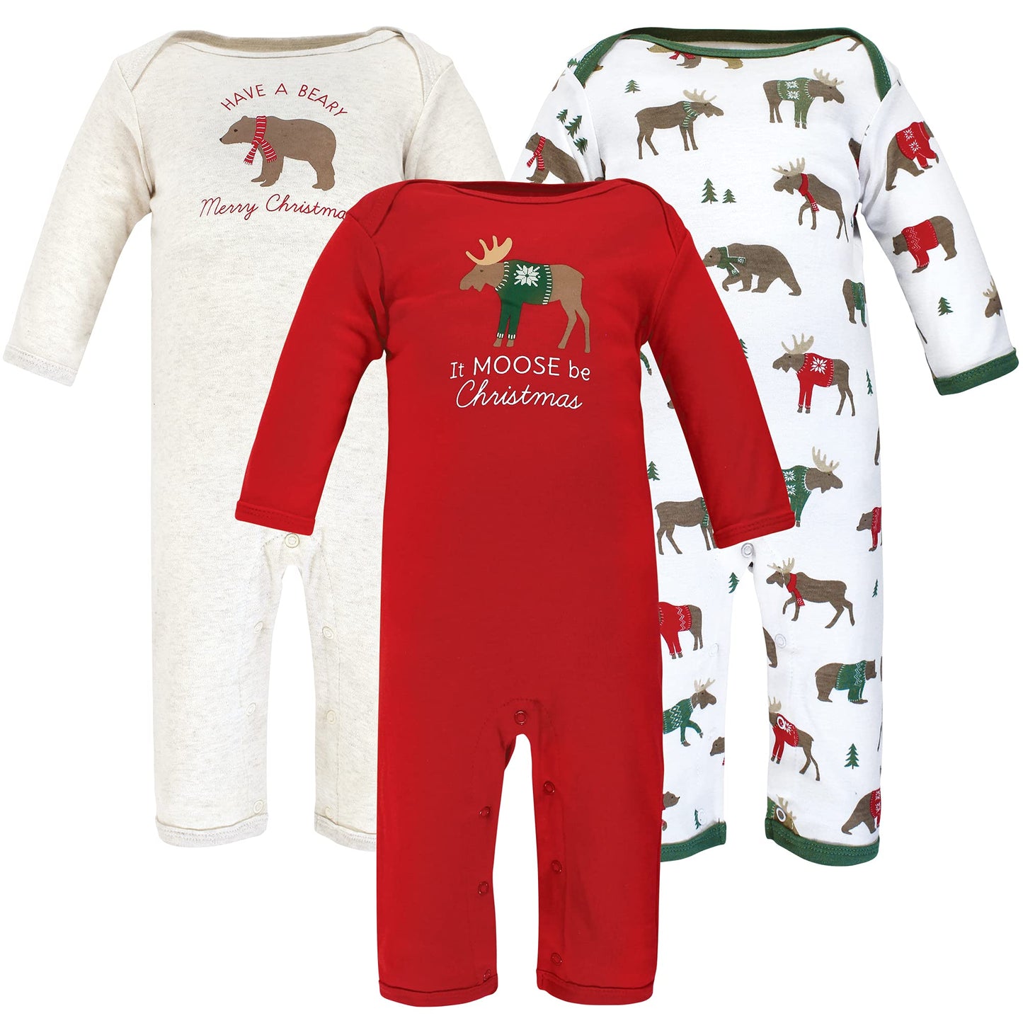Hudson Baby Unisex Baby Cotton Coveralls Moose Be Christmas, 3-6 Months