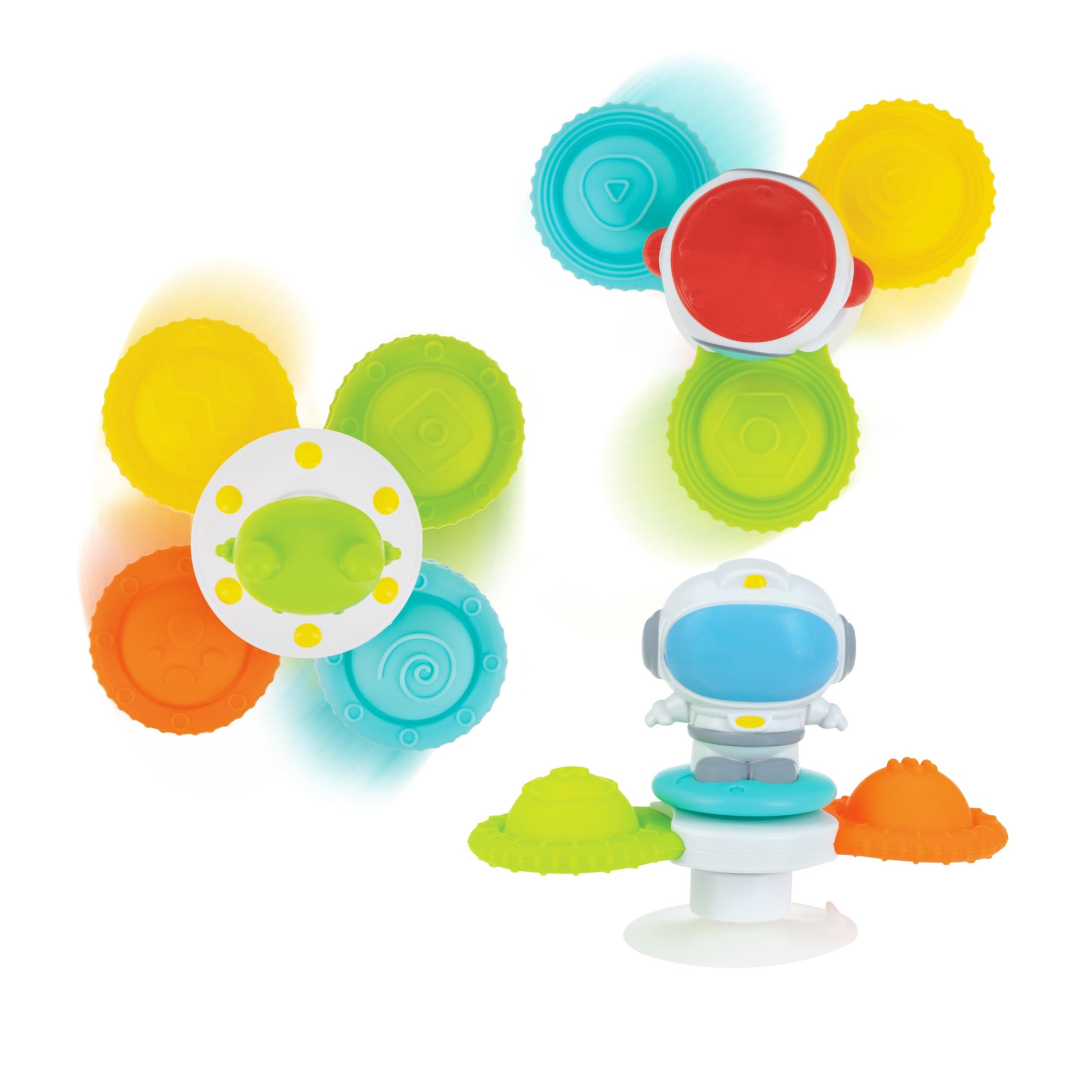 Nuby Suction Spinner Toys with Spinning Poppers - 3 Pack Baby Fidget Toys for High Chair & Bath, Space Theme, 12m+