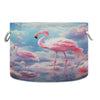 Canvas Storage Organizer Bin, Flamingo (2) Storage Basket Laundry Hamper with Handle for Clothes Playroom Decor, Large, 20 in Di