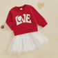Toddler Baby Girl Valentines Day Outfit Red Love Heart Bow Sweatshirt And Tulle Tutu Skirts Set Cute Spring Clothes (Red Love, 3