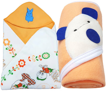 BRANDONN Newborn Combo of Double PLY Reversible Hooded and Fleece Hooded Baby Blankets(Pack of 2, Beige)