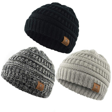 Durio 0-2 Years Warm Winter Baby Beanies For Boys Soft Thick Cozy Knitted Toddler Infant Winter Hat Babies Caps 3 Pack Black & L