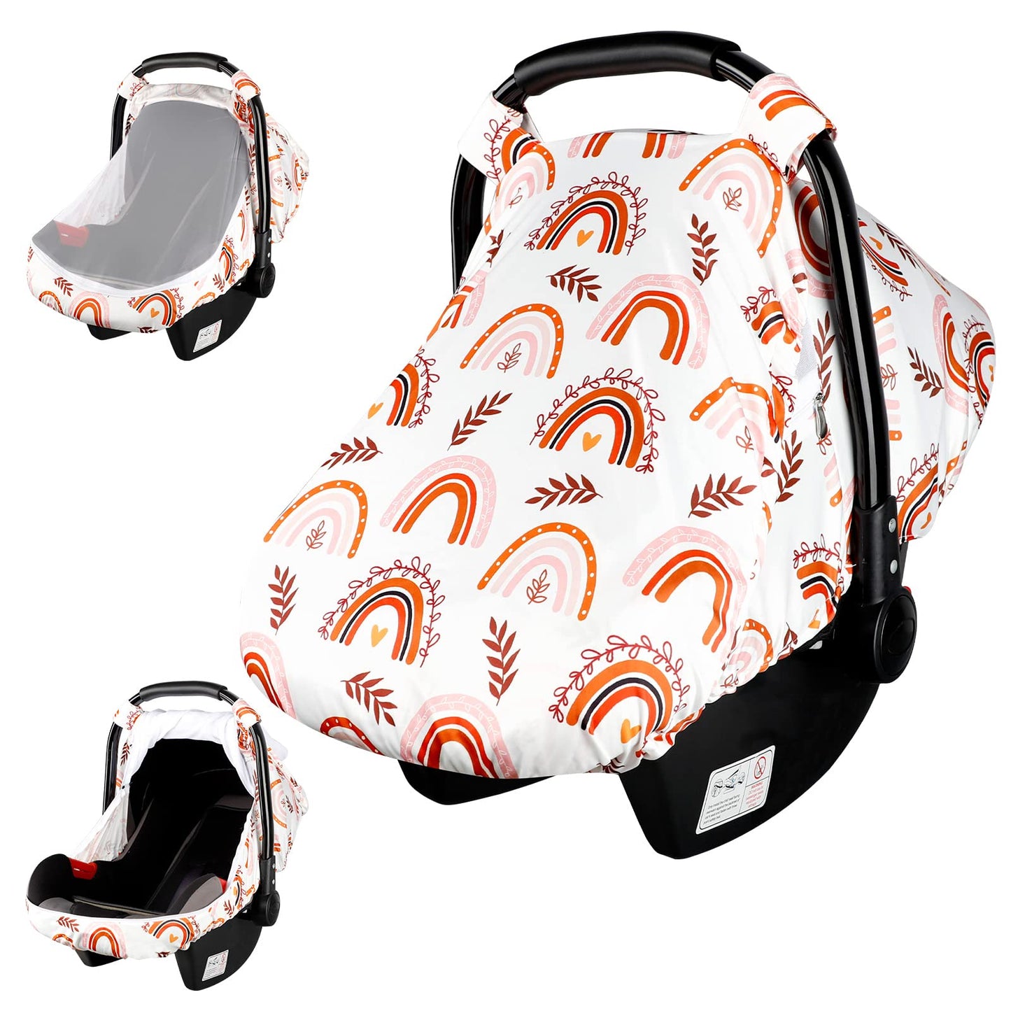 Rainbow Infant Carseat Canopy With Peep Windows And Breathable Mesh, Kick-Proof, Soft Stretchy Baby Car Seat Cover For Newborns