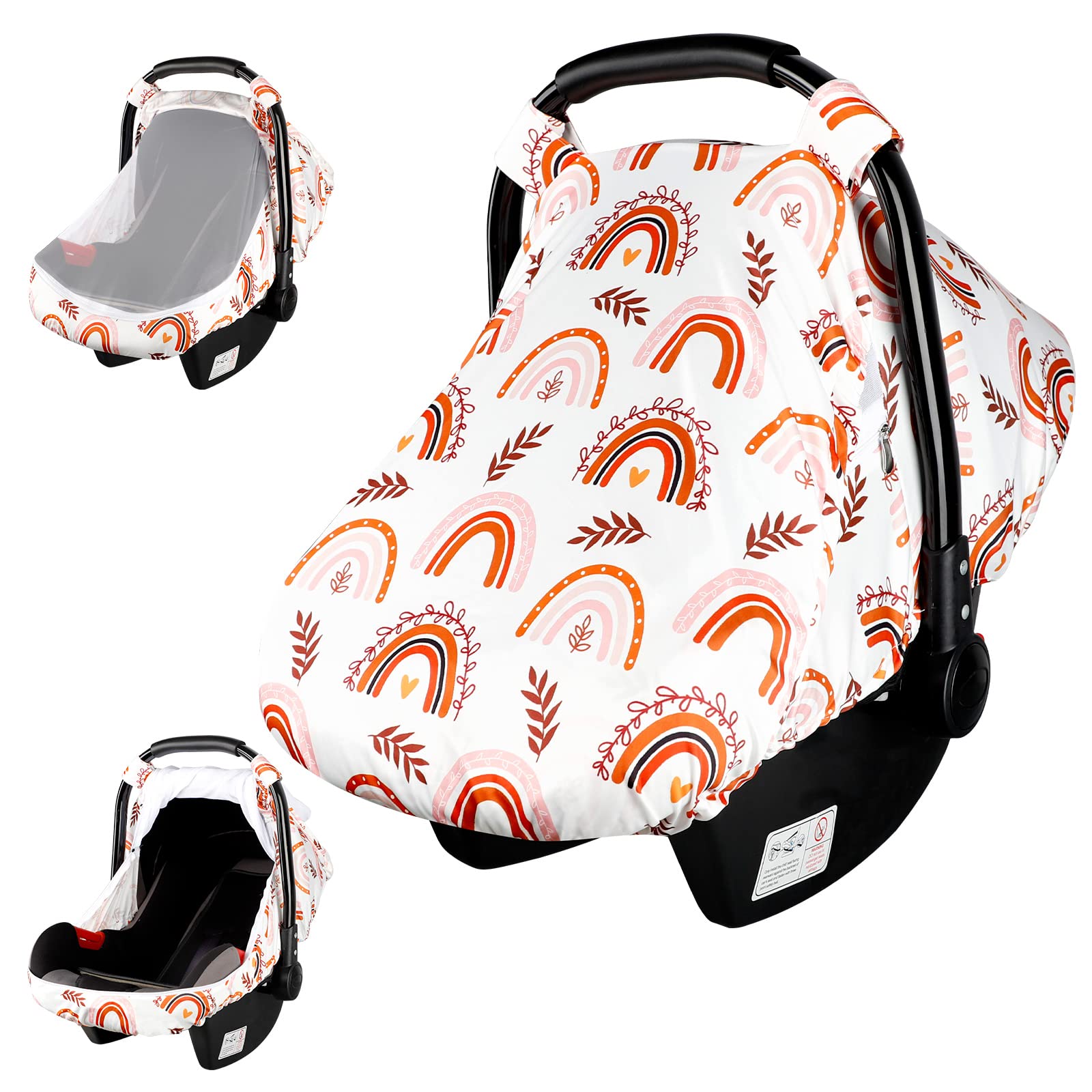 Rainbow Infant Carseat Canopy With Peep Windows And Breathable Mesh, Kick-Proof, Soft Stretchy Baby Car Seat Cover For Newborns