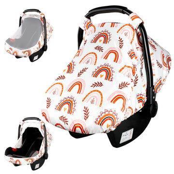 Rainbow Infant Carseat Canopy With Peep Windows And Breathable Mesh, Kick-Proof, Soft Stretchy Baby Car Seat Cover For Newborns