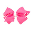 Wee Ones Girls' Grosgrain Hair Bow With Contrasting Moonstitch Edge And Wrap On A Weestay Hair Clip, Small, Hot Pink With White