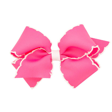 Wee Ones Girls' Grosgrain Hair Bow With Contrasting Moonstitch Edge And Wrap On A Weestay Hair Clip, Small, Hot Pink With White