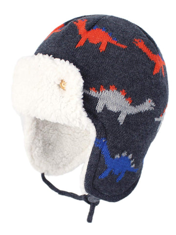 Century Star Baby Winter Fleece Lined Hat Knit Earflap Kids Caps Infant Toddler Boys Girls Beanie Hats Cartoons Dinosaurs 2-4T