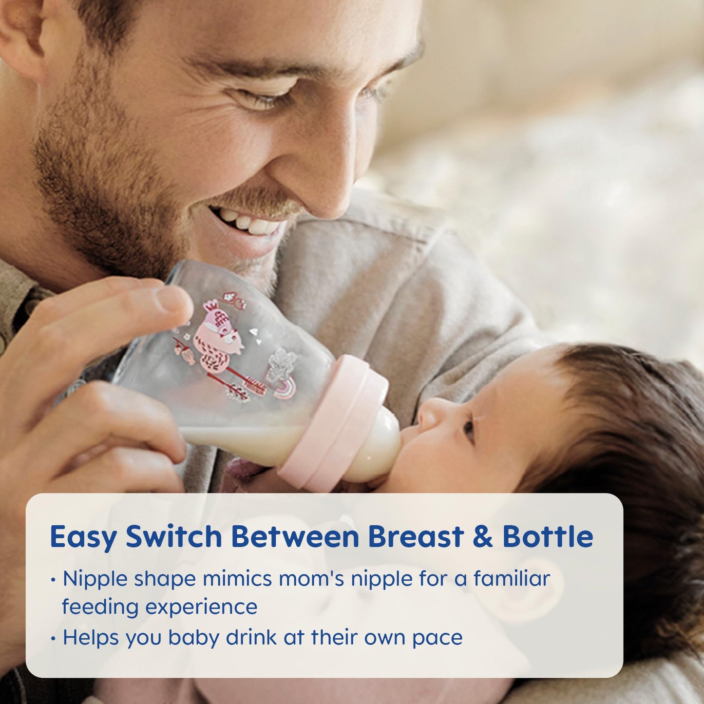 Mam Feel Good Medium Flow Premium Glass Bottle, Easy Switch Between Breast And Bottle, 9Oz, 0+ Months, Unisex, 3 Pack