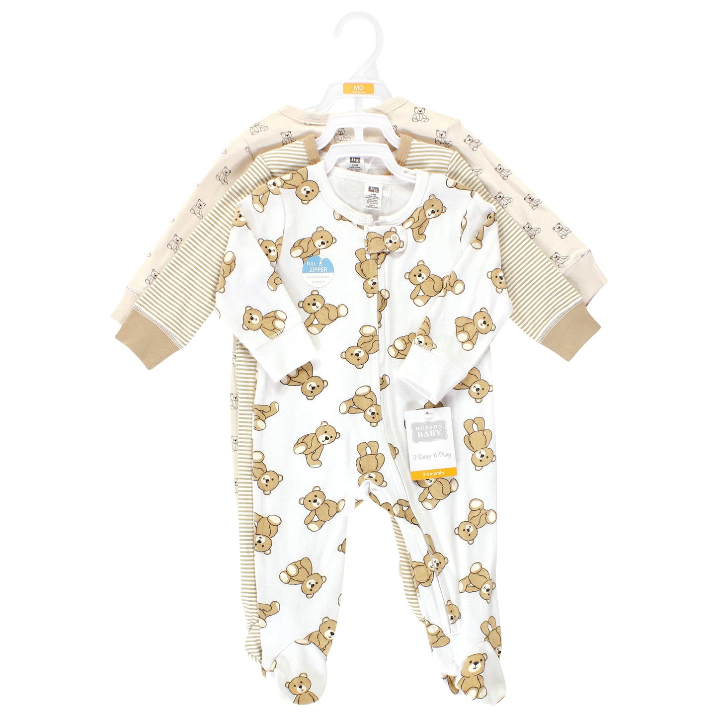 Hudson Baby Unisex Baby Cotton Sleep And Play, Teddy Bears, 0-3 Months