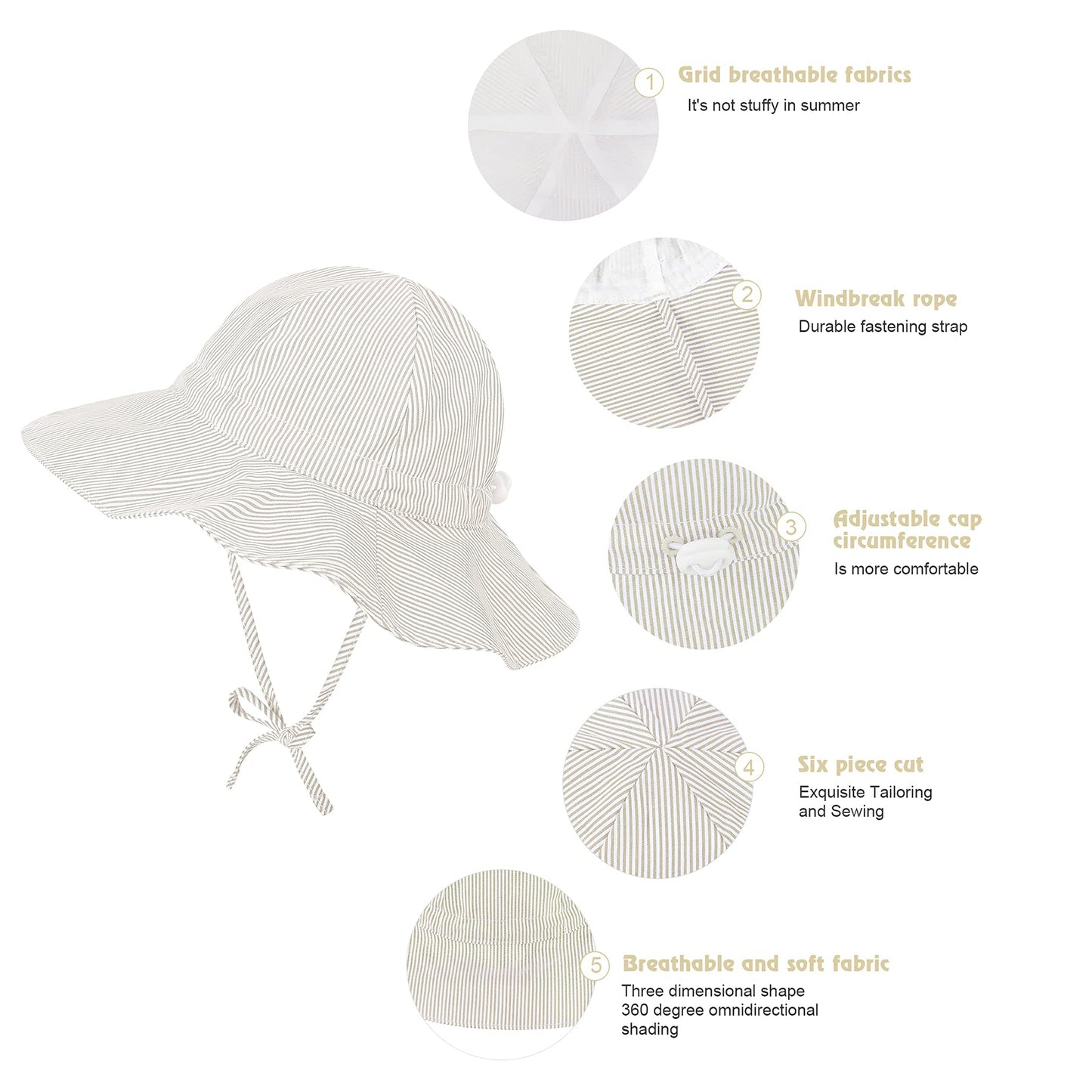 Zando Baby Girl Sun Hat Infant Wide Brim Hats Baby Boy Beach Hat Upf 50+ Toddler Caps For Boys Girls Baby Bucket Hat Beige 12-24