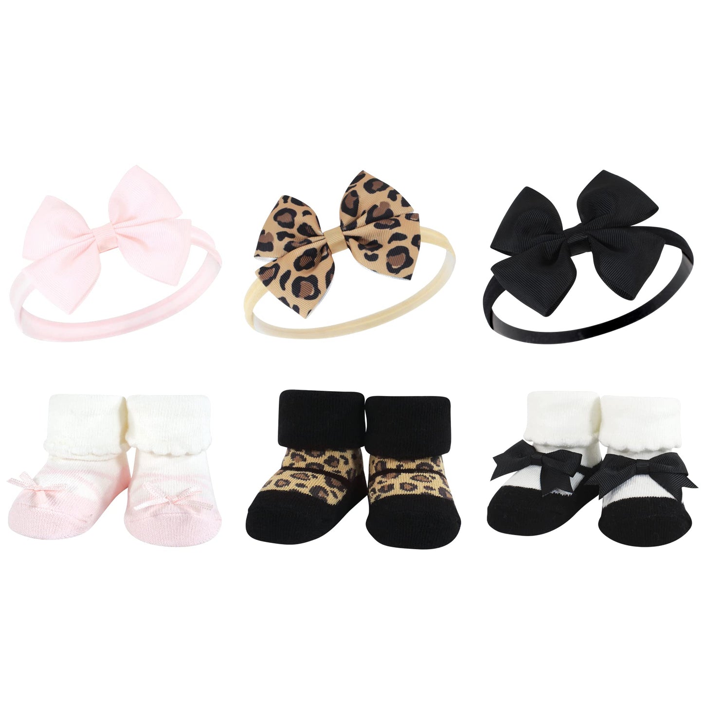 Hudson Baby Baby Girls' Headband And Socks Giftset, Leopard, One Size