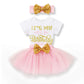 Younger Tree Newborn Baby Girls My 1St Birthday Dress Infant Shiny Printed Sequin Bowknot Tutu Princess Dress (Pink, 12-18 Month