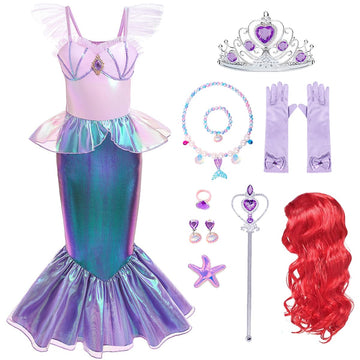 Itvti Little Girls Mermaid Costume Princess Dress Up Ariel Outfits With Accessories Wig Birthday Party Halloween Cosplay, Pink,
