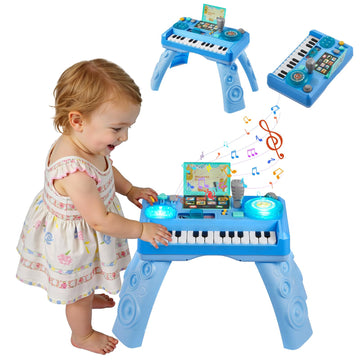 VEVOR Baby DJ Playset for Toddlers 1-3, Educational Musical Table Toys with 133 Sound Sources, Recording and LED DJ Turntable, B