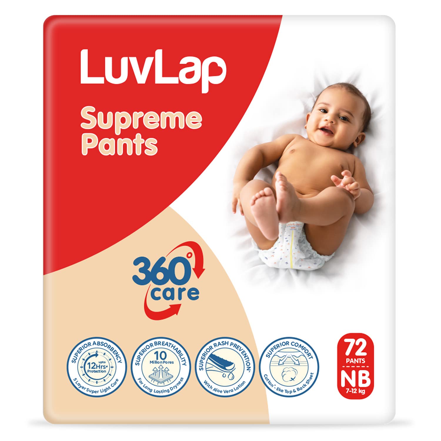 Luvlap Supreme Diaper Pants New Born (Nb) 0 To 5Kg, 60Pcs, 360 Skin Care With 10 Million Breathable Pores, Aloe Vera For Superio