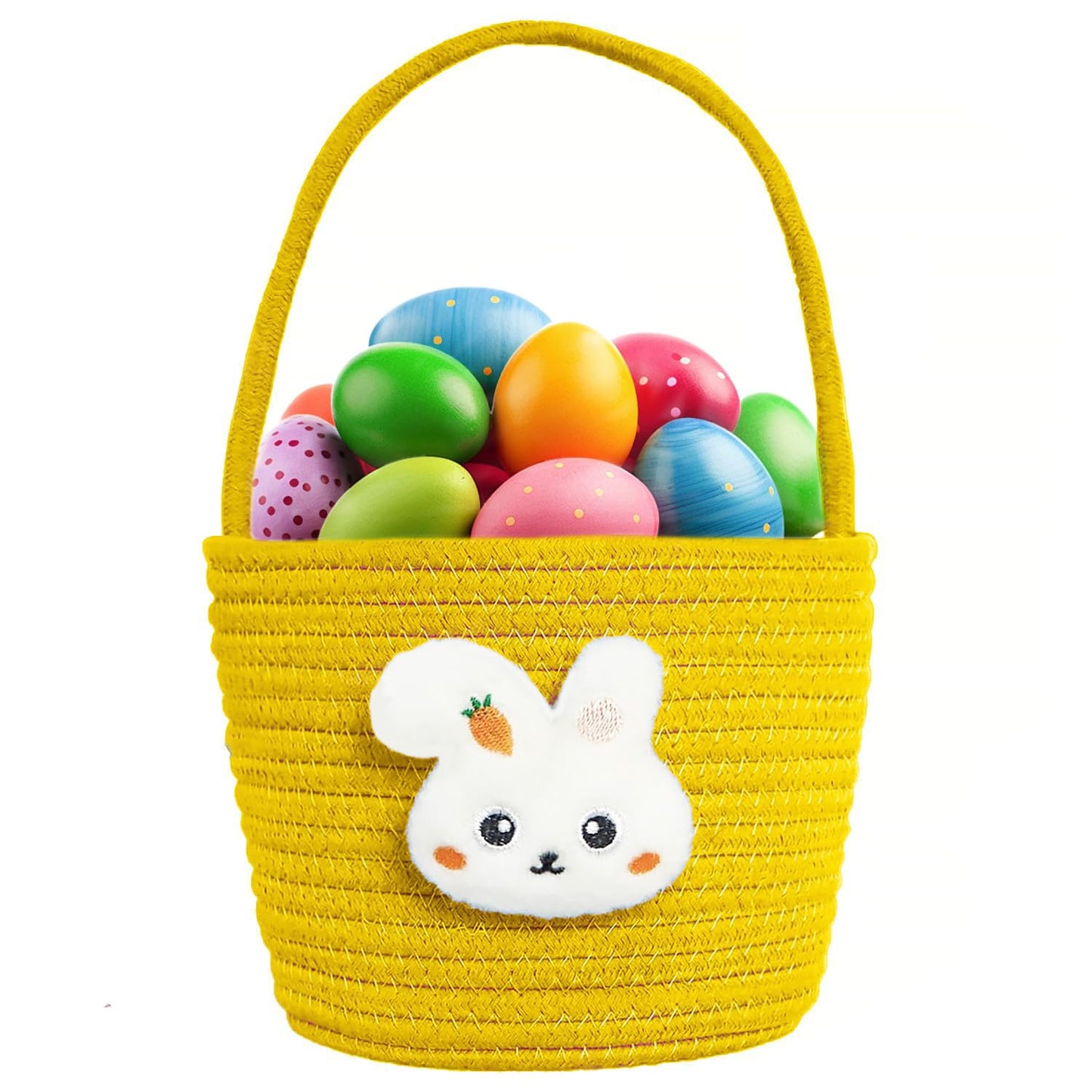 Poschnor Easter Basket for Kids, Easter Bunny Basket with Gift Bags and Ribbons, Woven Cotton Rope Egg Easter Baskets for Girls,