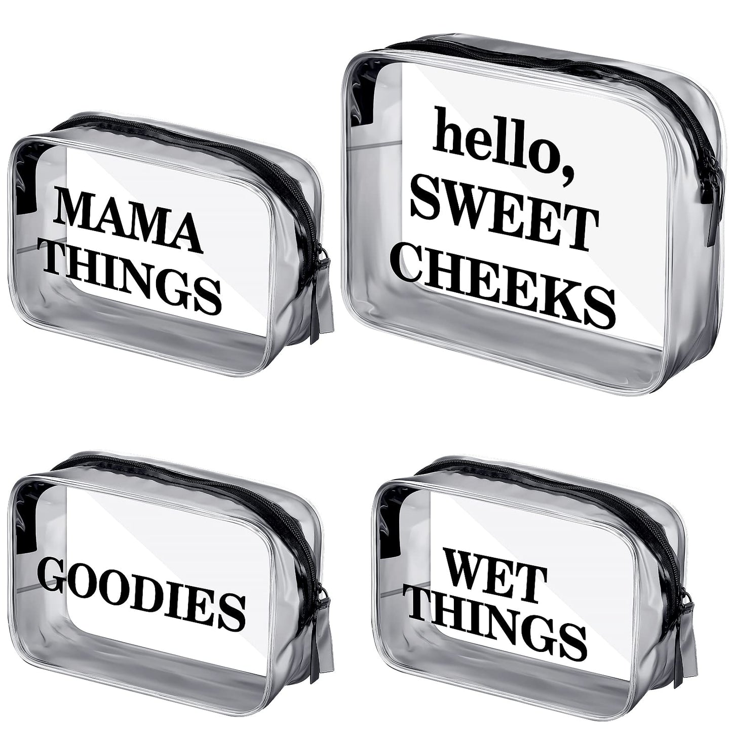 4 Packs Diaper Bag Organizer Pouches Set Clear Pvc Travel Diaper Bag Waterproof Zippered Makeup Bag Dry Wet Bag (Black)