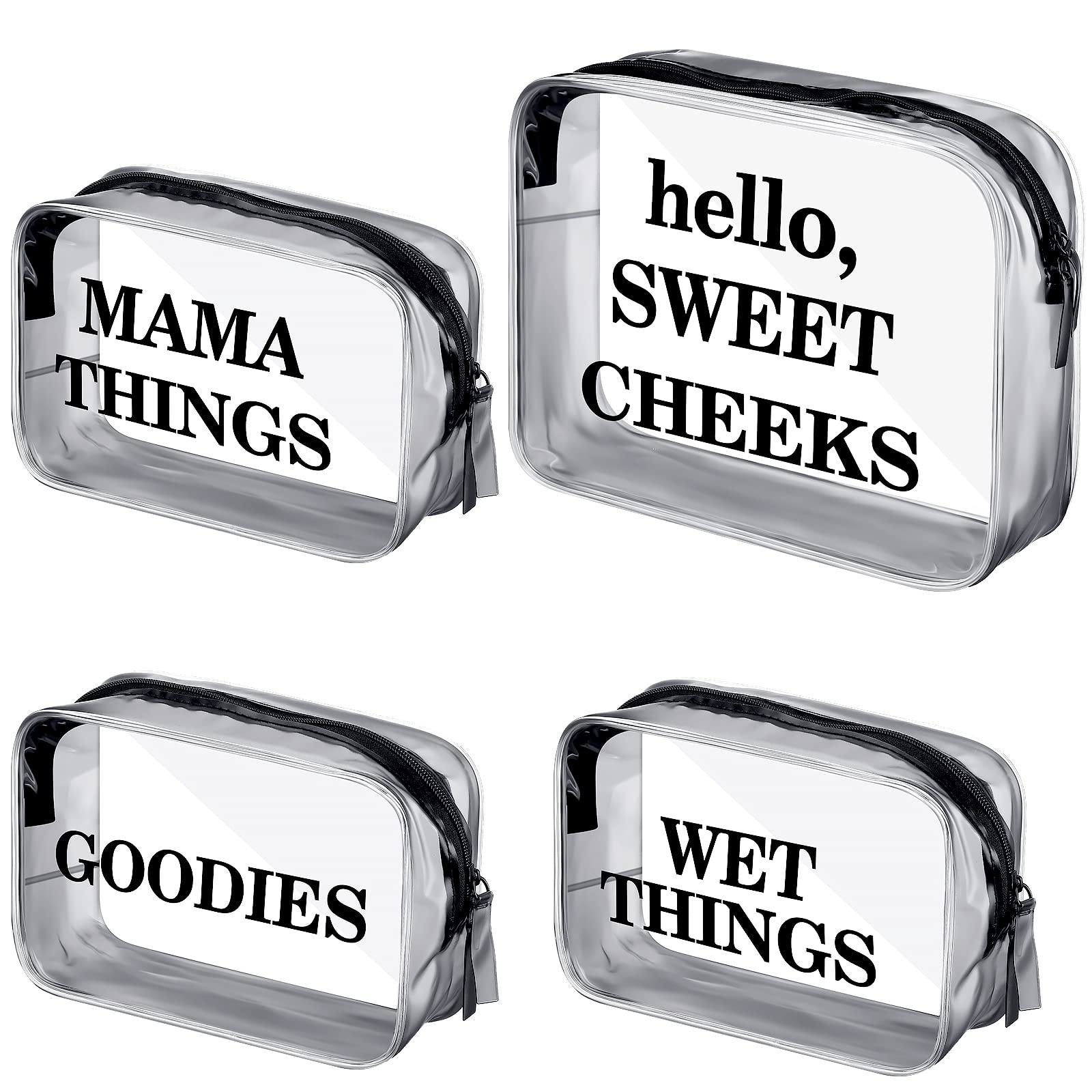 4 Packs Diaper Bag Organizer Pouches Set Clear Pvc Travel Diaper Bag Waterproof Zippered Makeup Bag Dry Wet Bag (Black)