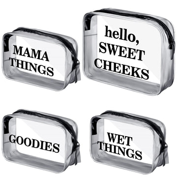 4 Packs Diaper Bag Organizer Pouches Set Clear Pvc Travel Diaper Bag Waterproof Zippered Makeup Bag Dry Wet Bag (Black)