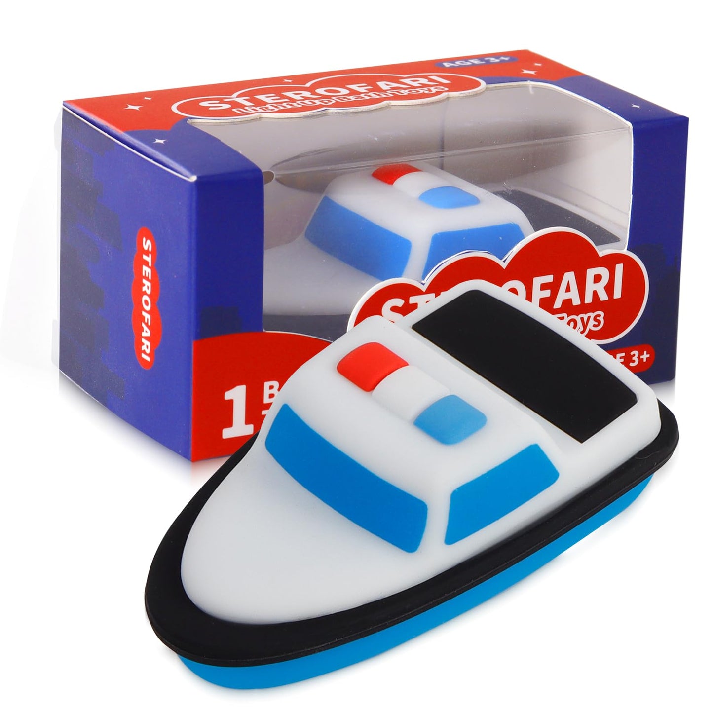 Sterofari Light Up Bath Toy -Rescue Boat, 100% Food Grade Silicone Bathtub Toys, Shake-Activated Light Up Airplane Toy Flash & L