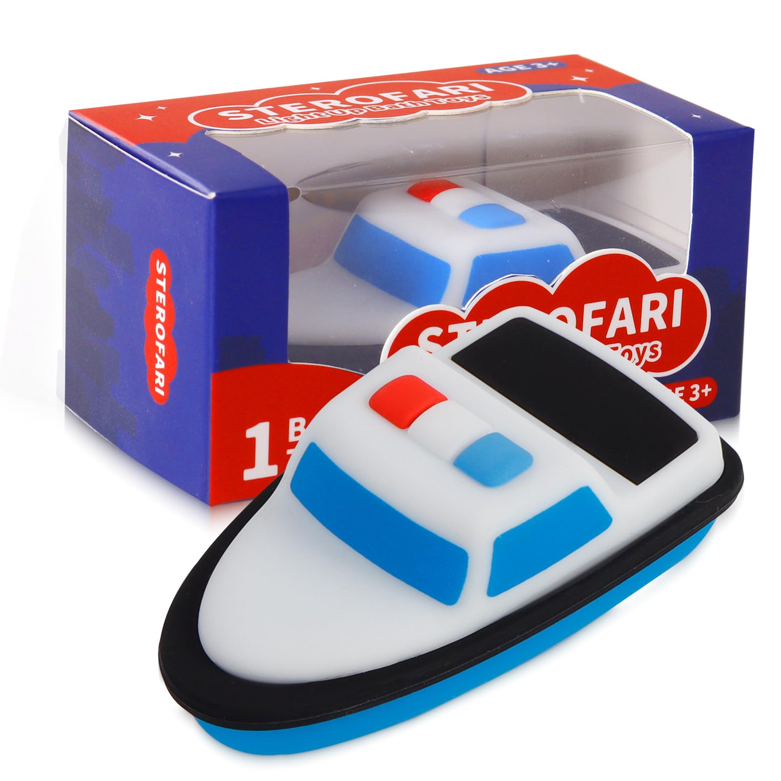 Sterofari Light Up Bath Toy -Rescue Boat, 100% Food Grade Silicone Bathtub Toys, Shake-Activated Light Up Airplane Toy Flash & L