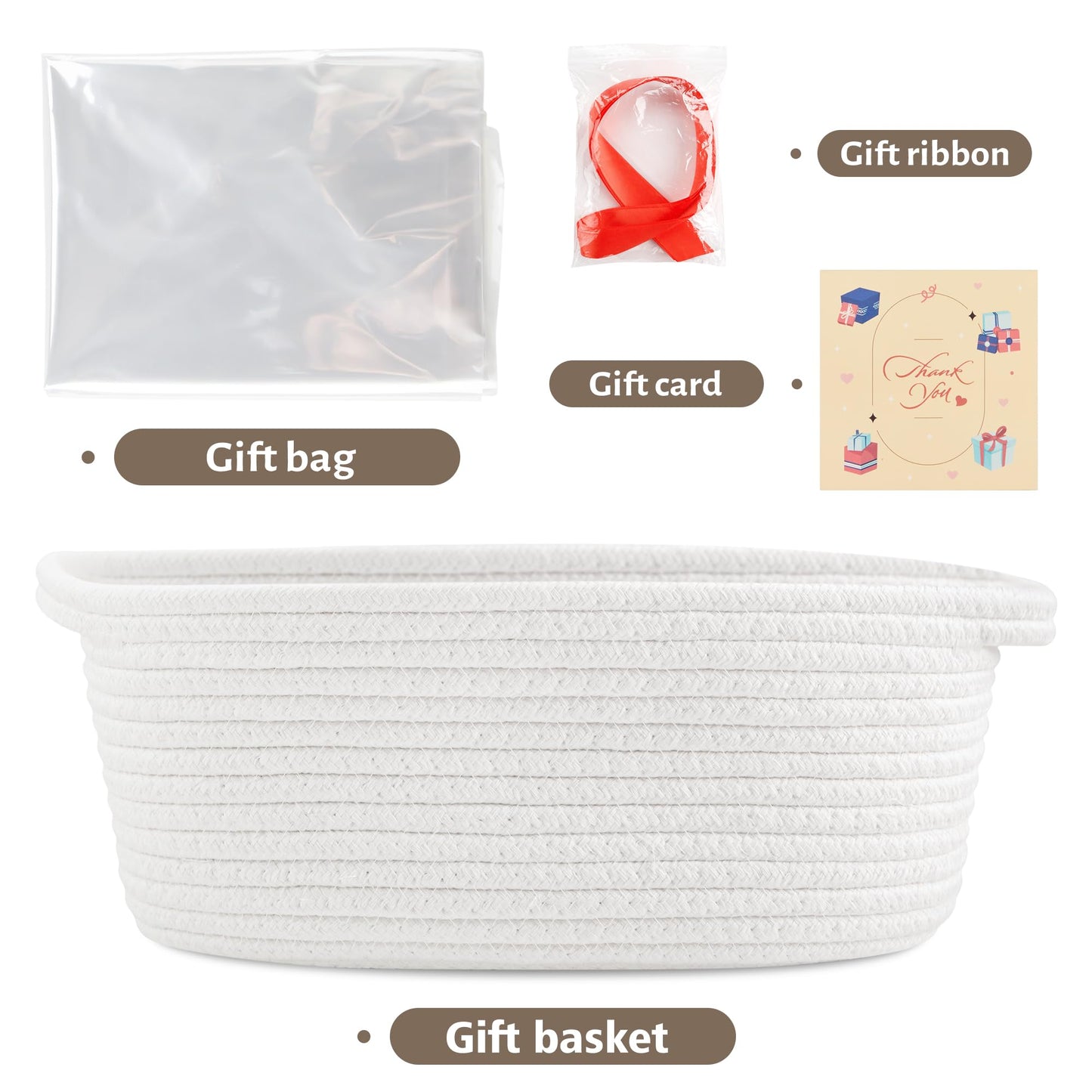 Yeeeasy Small Woven Basket With Gift Bags And Ribbons Cute Baskets For Gifts Empty Small Rope Toy Basket For Babies White Basket