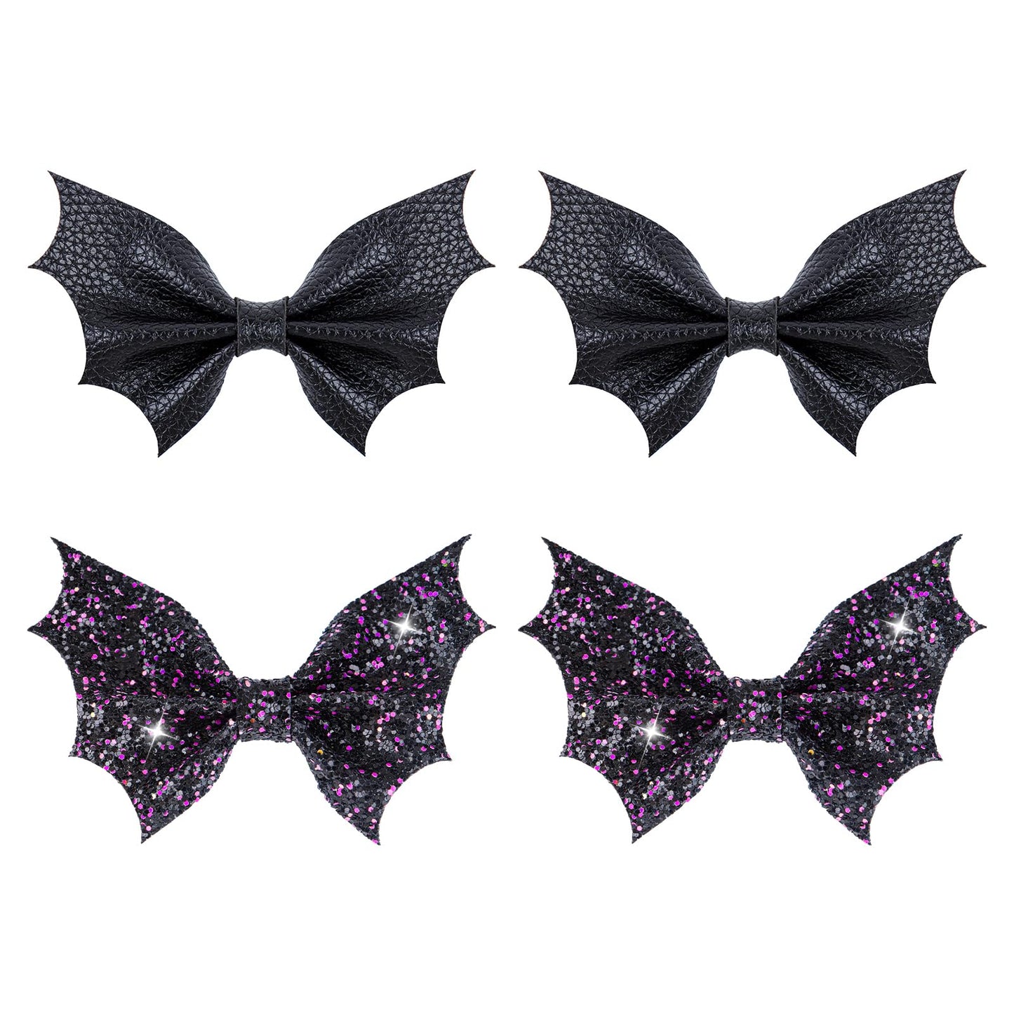 Oneninedream Black Bat Hair Bow Clips, 2 Pcs Pu Leather & Glitter Halloween Hair Clips With Alligator Clips, Baby Girl Toddler H