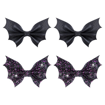 Oneninedream Black Bat Hair Bow Clips, 2 Pcs Pu Leather & Glitter Halloween Hair Clips With Alligator Clips, Baby Girl Toddler H