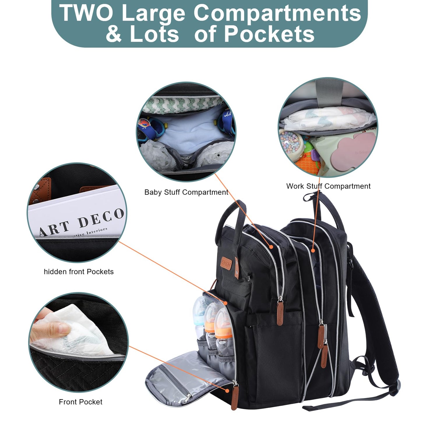 Ismgn Extra Large Diaper Bag Backpack, Multifunctional Diaper Bag, Expandable Diaper Bag, Ub Black