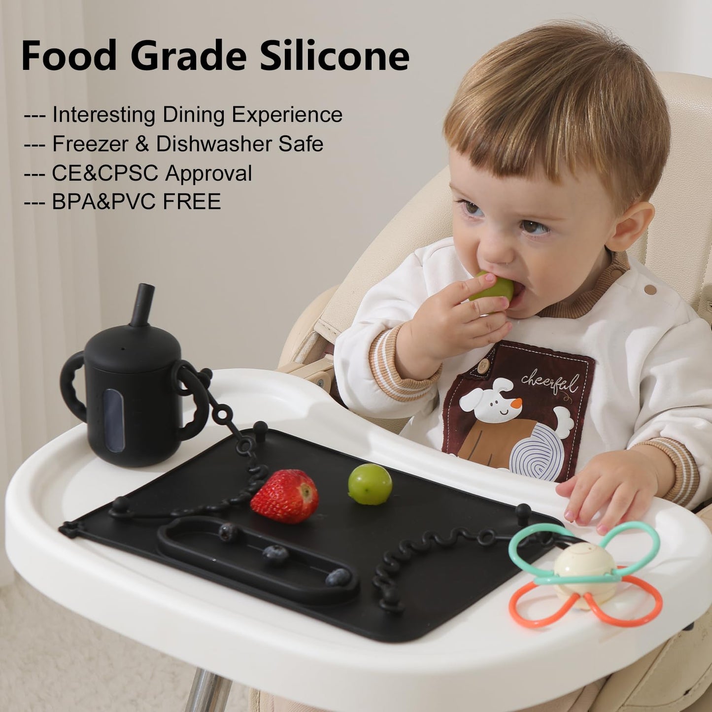 2 Pack Baby Silicone Mat, With Suction Base And 8 Stretchable Straps, Seposeve Baby Placemats, Activity Mat For Infants To Toddl