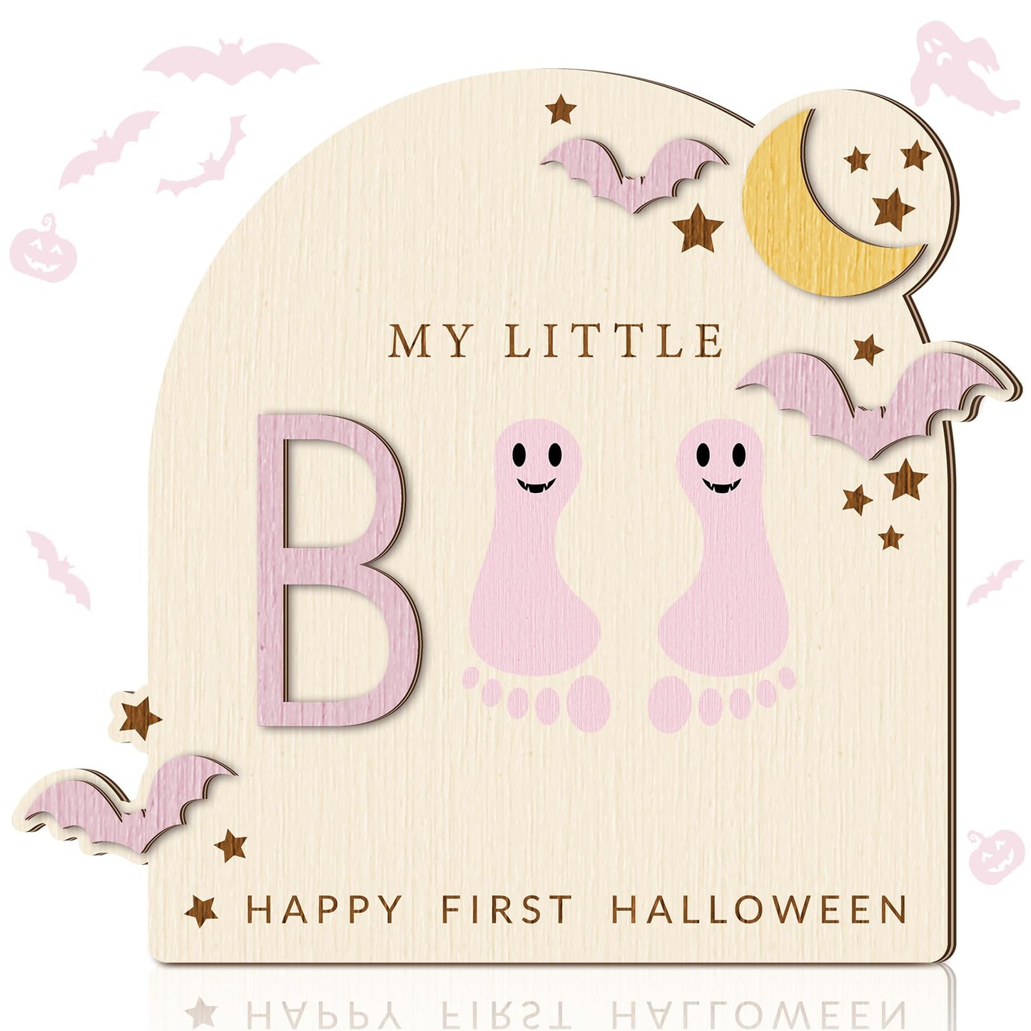 Beeveer Halloween Ghost Baby s First DIY Footprint Art Wooden Milestone Card Keepsake Little Boo Sign Nursery Decorative Orname