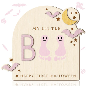 Beeveer Halloween Ghost Baby s First DIY Footprint Art Wooden Milestone Card Keepsake Little Boo Sign Nursery Decorative Orname