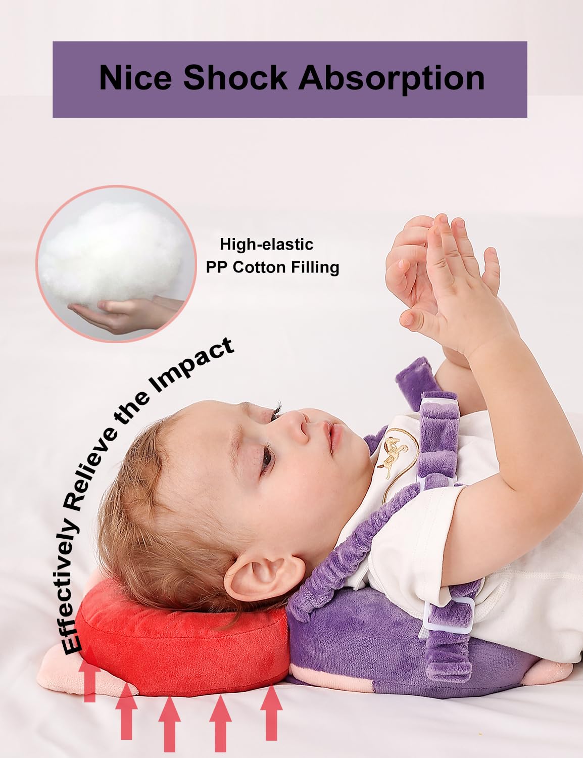 Toddler Baby Head Protection Cushion Backpack,Purple Pig